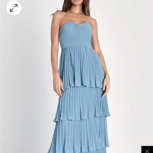 Lulus Seriously Sensational Light Blue Strapless Tiered Maxi Dress